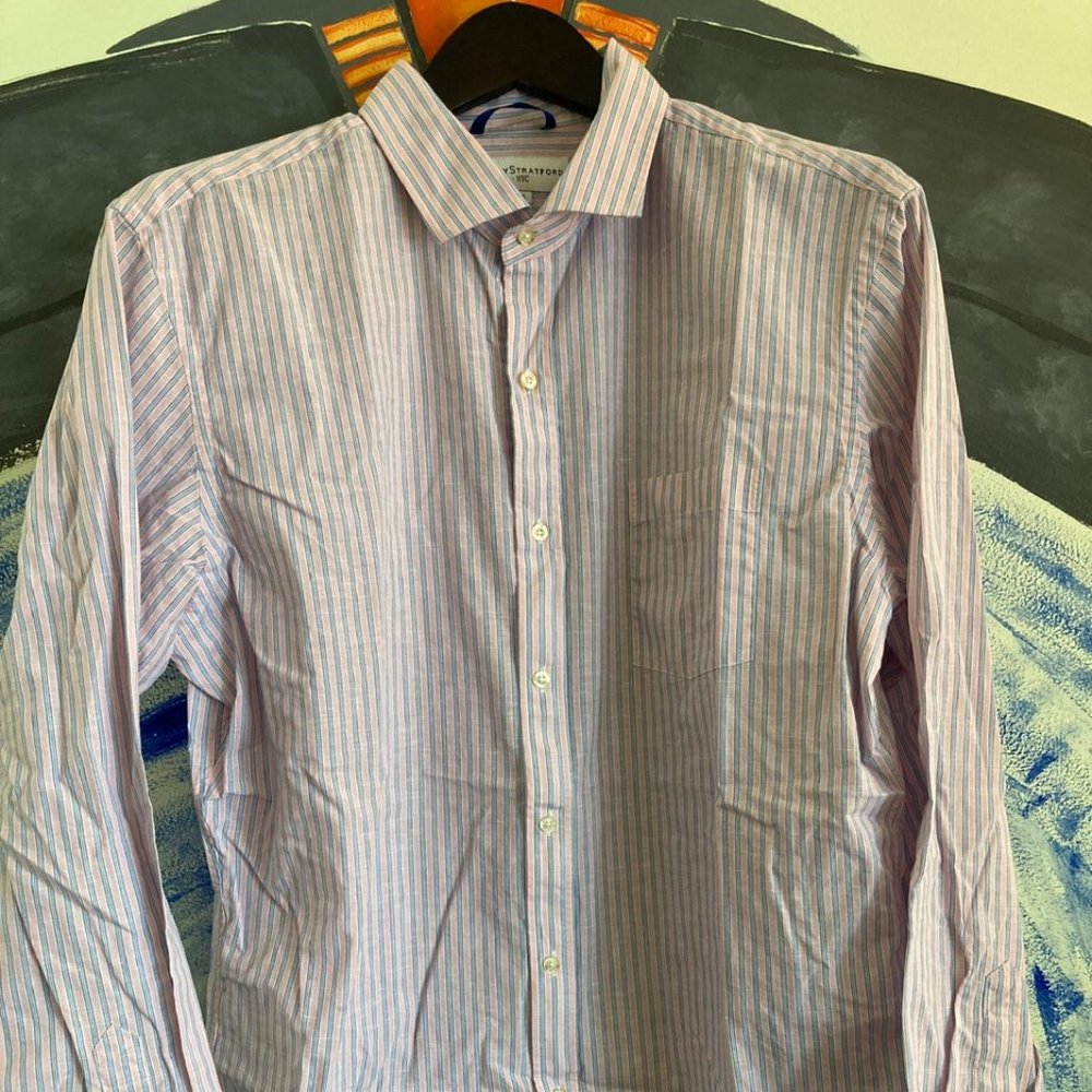 Teddy Stratford Pink and Blue Striped Dress Shirt Size 5